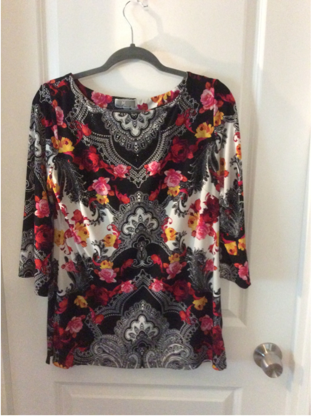 Women's JM Collection Tunic Black Red Floral Paisley Small